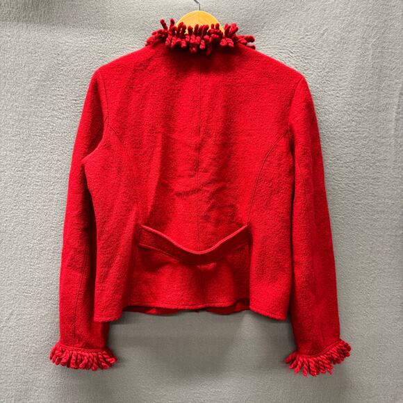 Talbots Wool Blazer Womens Small Red Fringe Detail Snap Up Crop Classic Vintage - Picture 5 of 7